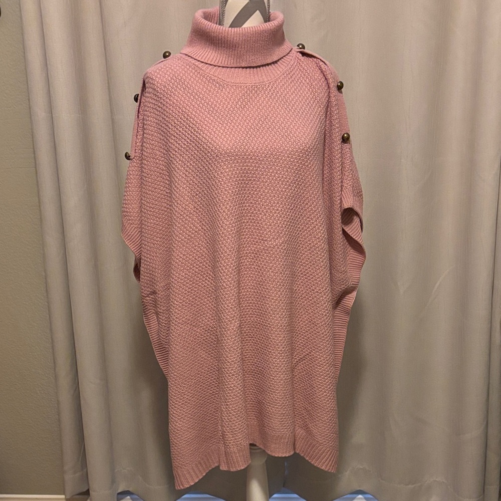 Lane Bryant Pink Cowl Neck Sweater/Poncho with Button Details